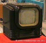 Rewind Museum. Vintage television museum. The 1948 Bush Model TV-12  bakalite TV. The 1955 Ekco TMB 272 portable TV.